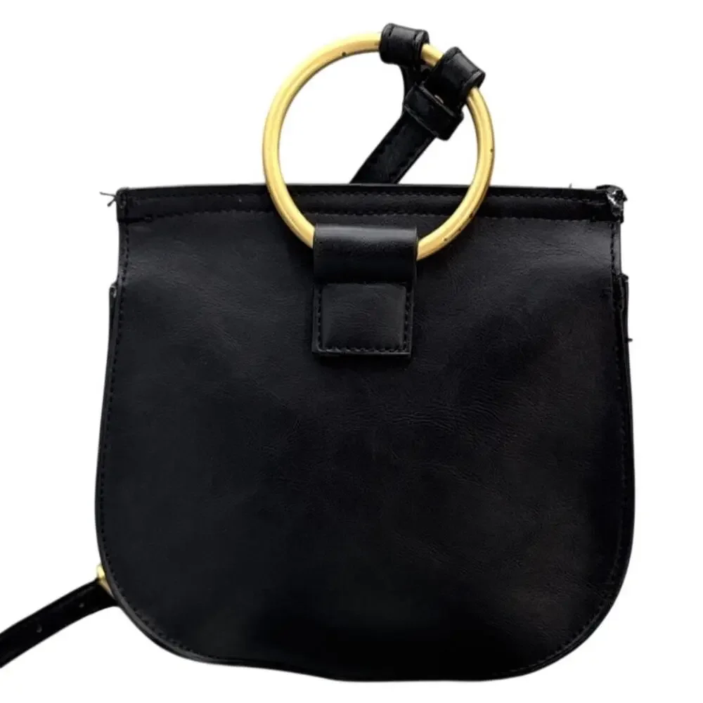 Big Buddha Black Leather Gold Rink Tassel Adjustable Strap Crossbody Bag Purse